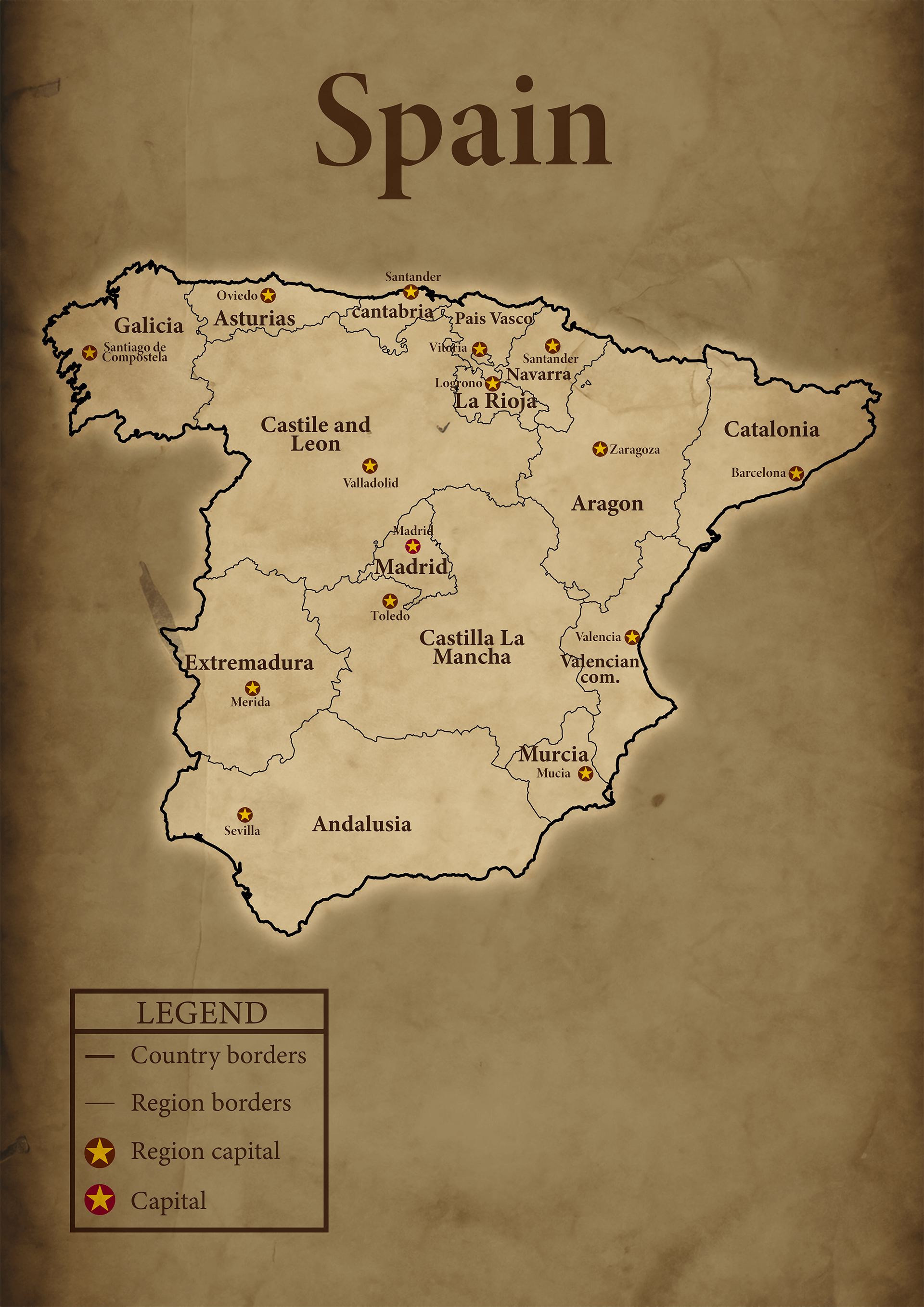 Affiche Carte d' Espagne