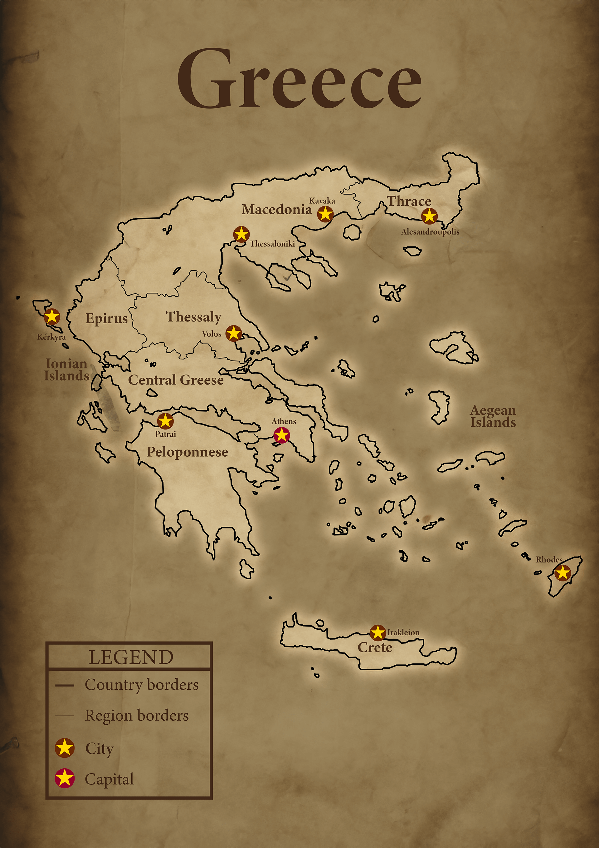 Affiche Carte de de Grèce