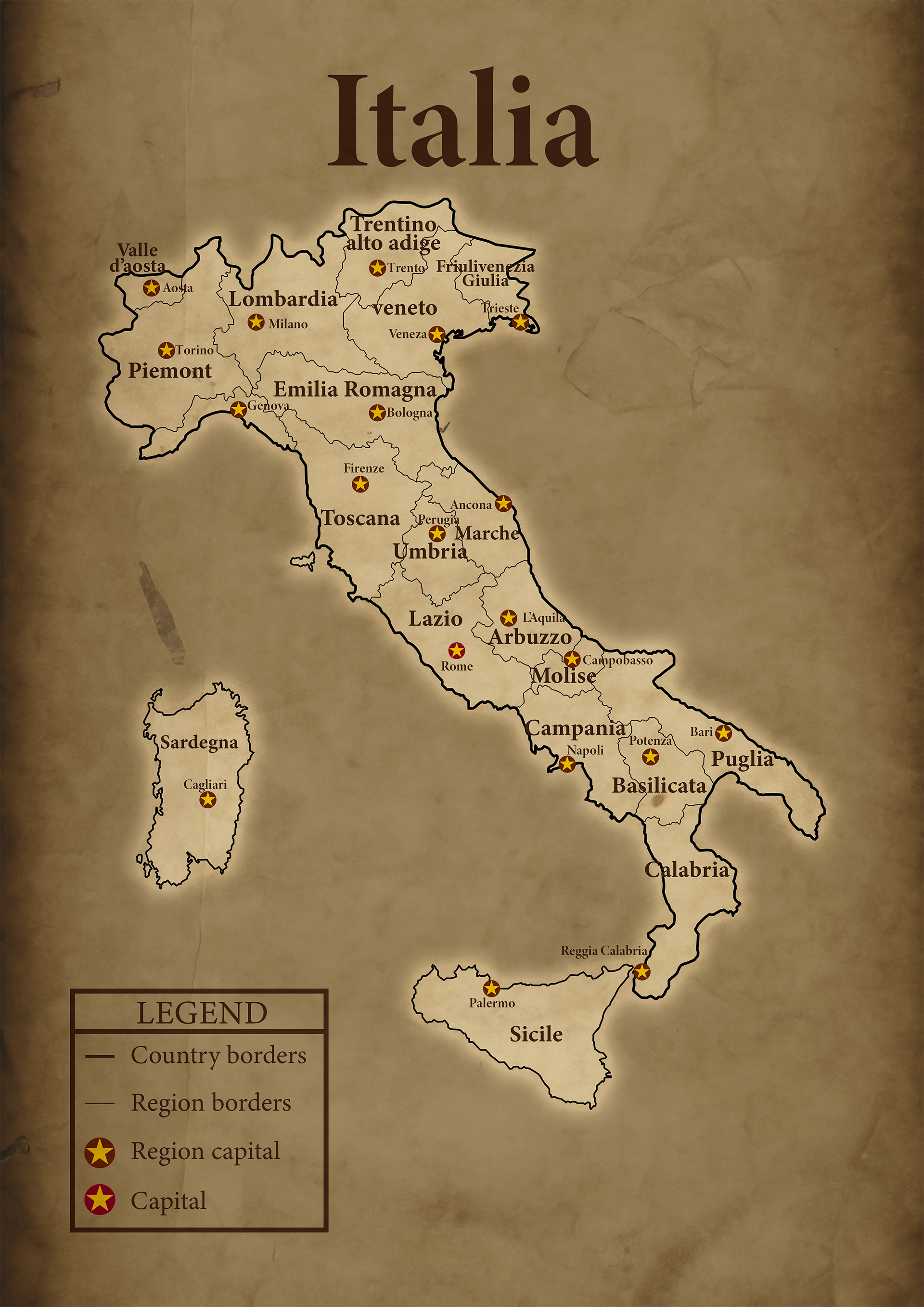 Affiche Carte d'Italie